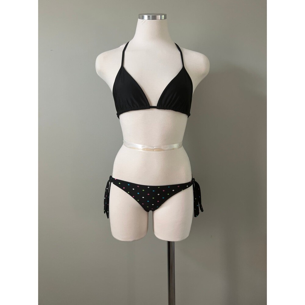 Brazilian Black Polka Dot Bikini Top & Bottom Swimsuit Swimwear Womens sz small
